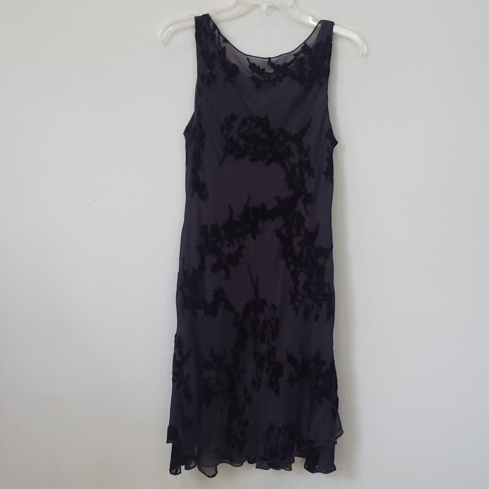 JNY Dress Womens 14 Dark Velvet Burnout Sheer Tiered Whimsigoth Grunge Hoco - Picture 4 of 10